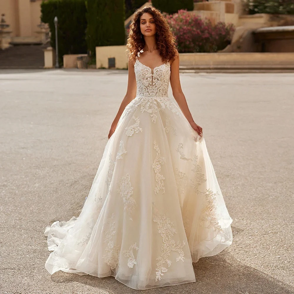 

Spaghetti Straps Vestidos De Novia Gorgeous A Line Wedding Dresses Appliques Vestido De Noiva