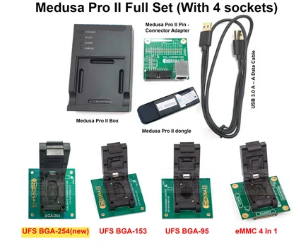 Original Medusa Pro 2 MEDUSA PRO II BOX Full Set WITH  UFS BGA-0153 SOCKET +UFS BGA-254 SOCKET+ EMMC 4 IN 1 SOCKET