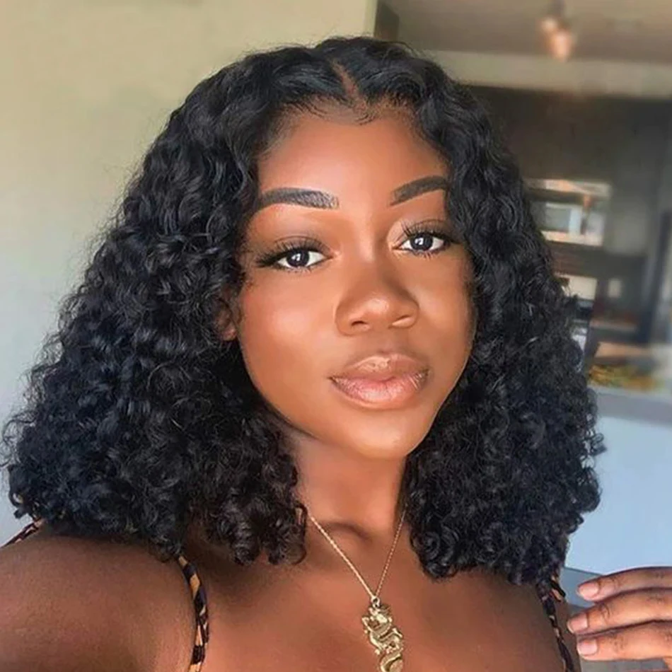 

Loose Deep Wave Short Curly Bob 13x4 Lace Front Wigs 200 Density Brazilian 100% Human Hair 4x4 Lace Closure Frontal Wig 14 Inch