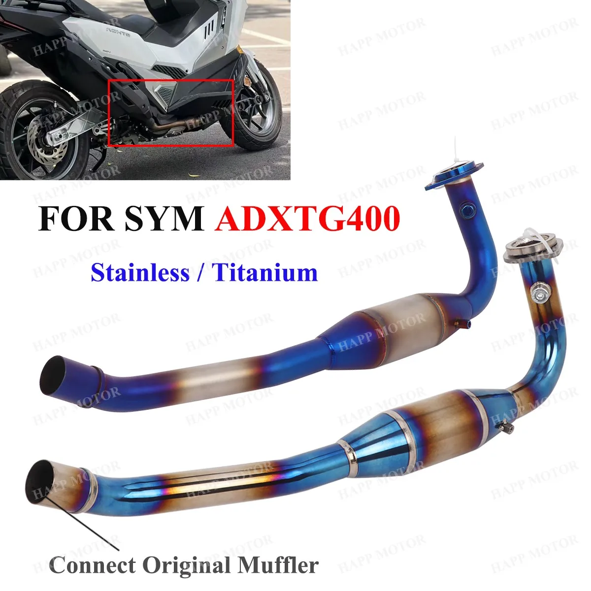 

Slip On For SYM ADXTG 400 All Years Motorcycle Exhaust Front Link Pipe ADXTG Exhaust Blue Pipe Titanium/ Stainless