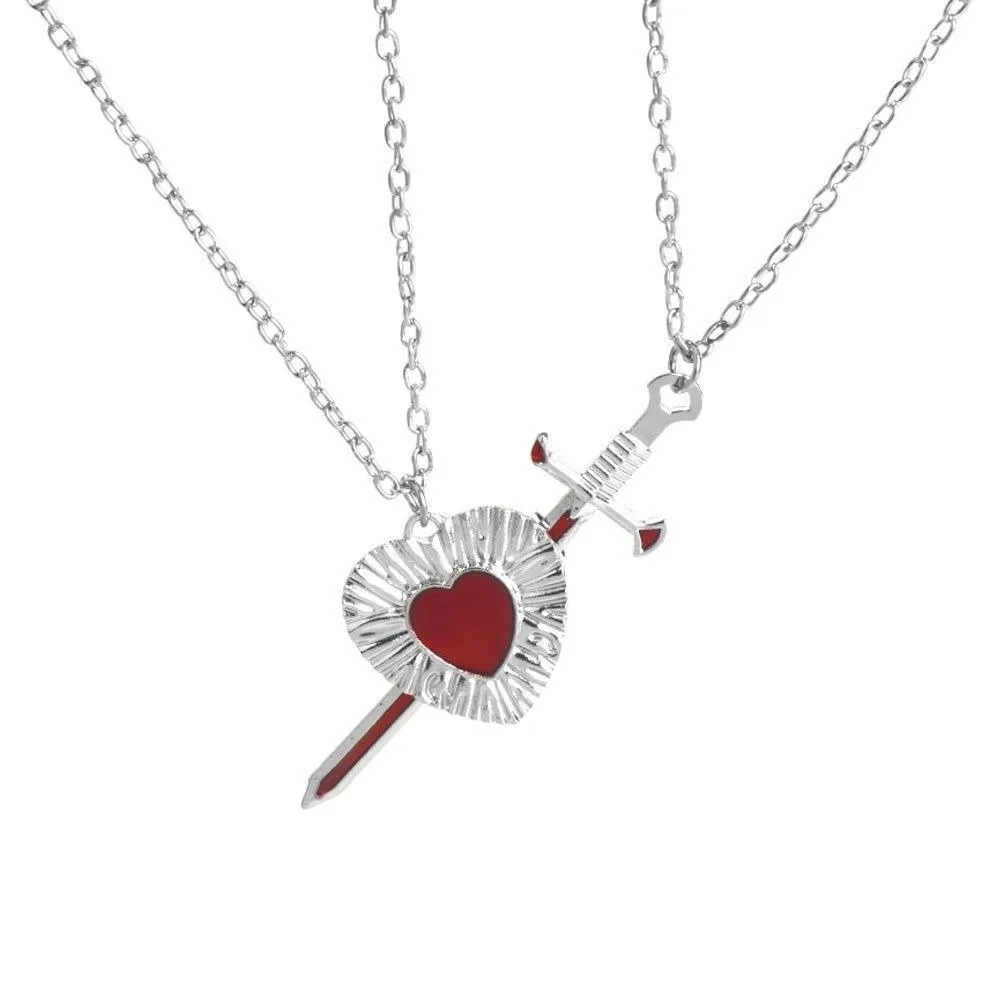 2pcs Gift Red Heart Heart Sword Couple Set Fashion Accessories Couple Collarbone Chain Men Women