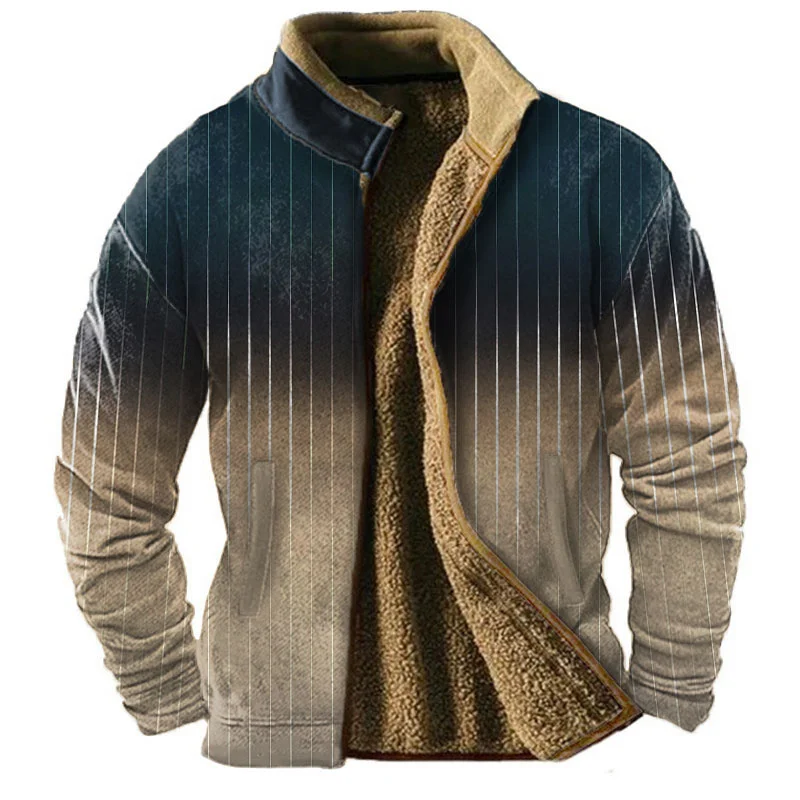 Sudadera con cremallera para hombre, prenda deportiva de manga larga con cuello levantado, color marrón, ideal para vacaciones y salir