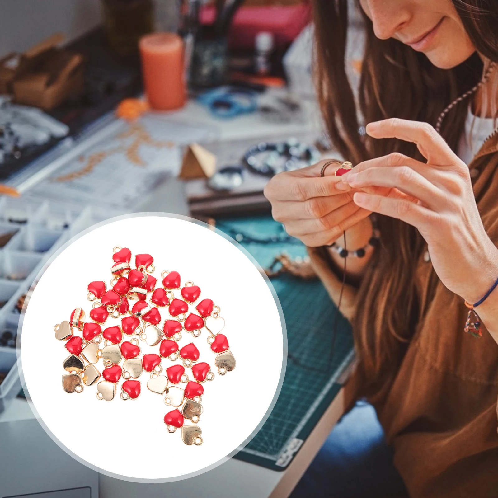 

50pcs Shaped Alloy Charms Red Smooth DIY Jewelry Making Pendant Accessories Heart Charms Pendants Craft Semi Finished