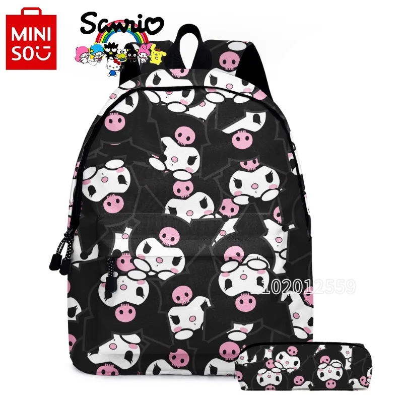 Imagem -02 - Miniso Kuromi Girls School Bolsa Mochila Feminina Grande Capacidade Desenhos Animados Marca de Luxo Novo Moda Pcs Set