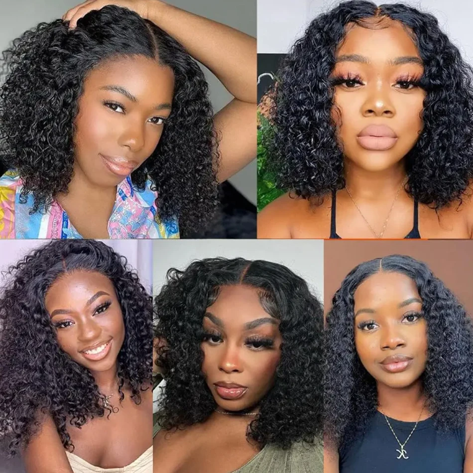 Kinky Curly Bob Cheap Wig Lace Frontal Human Hair Wigs 100% Brazilian Glueless Short Water Curly ForWomen 180Density Wear And Go