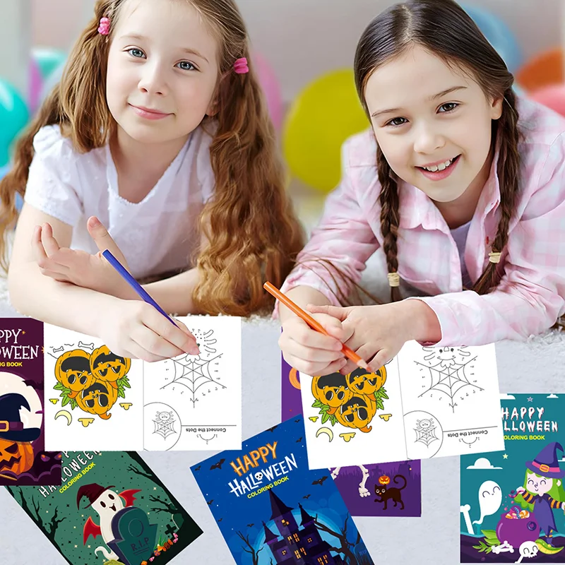 8Pcs/lot Halloween Coloring Book Mini Game Color-in Pages Activity Book With Maze Crossword Puzzle Games Theme Party Favors