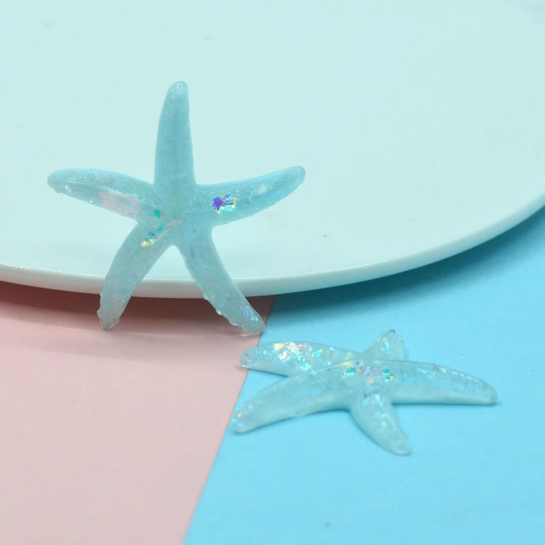 10PCS Light Blue Resin Flat Back Sea Star Cabochons Children Hair Bow Center Scrapbook Embellishments Supplies 40*39mm