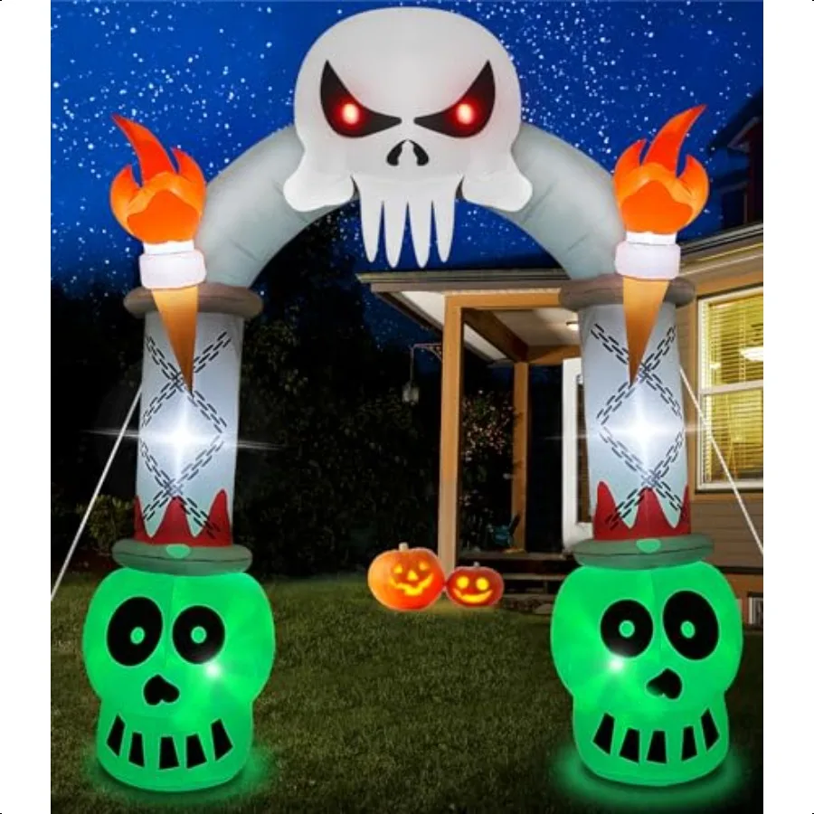 

10FT Halloween Decorations Outdoor Iatable Archway Skeleton Halloween Blow up Yard Decorations with Flashing LED Lights Iatable