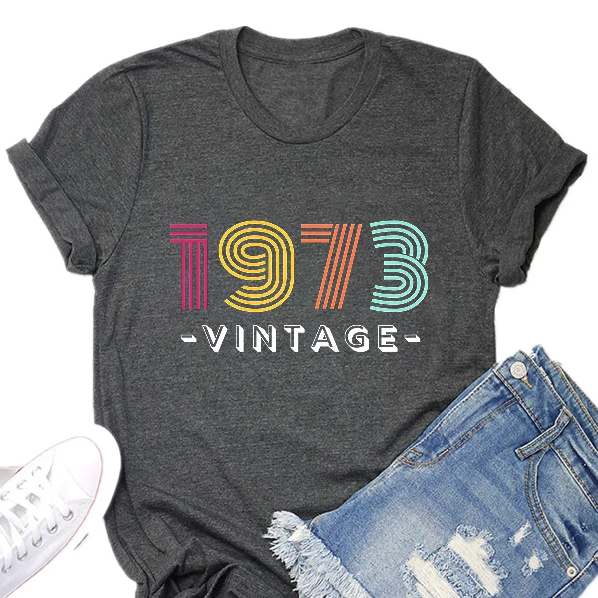 1973 VINTAGE Letter Print Women T Shirt Short Sleeve ONeck Loose Women Tshirt Ladies Tee Shirt Tops Clothes Camisetas Mujer