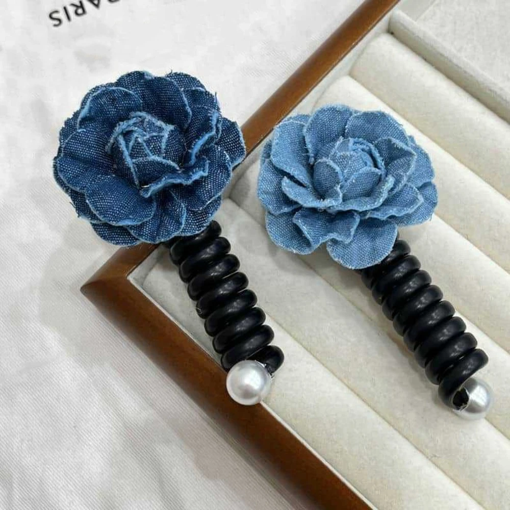 Denim Telephone Wire Hair Rope Candy Color Flower Bubble Braid Hair Tie Ponytail Holder Korean Style Crooked Hair Loop Travel