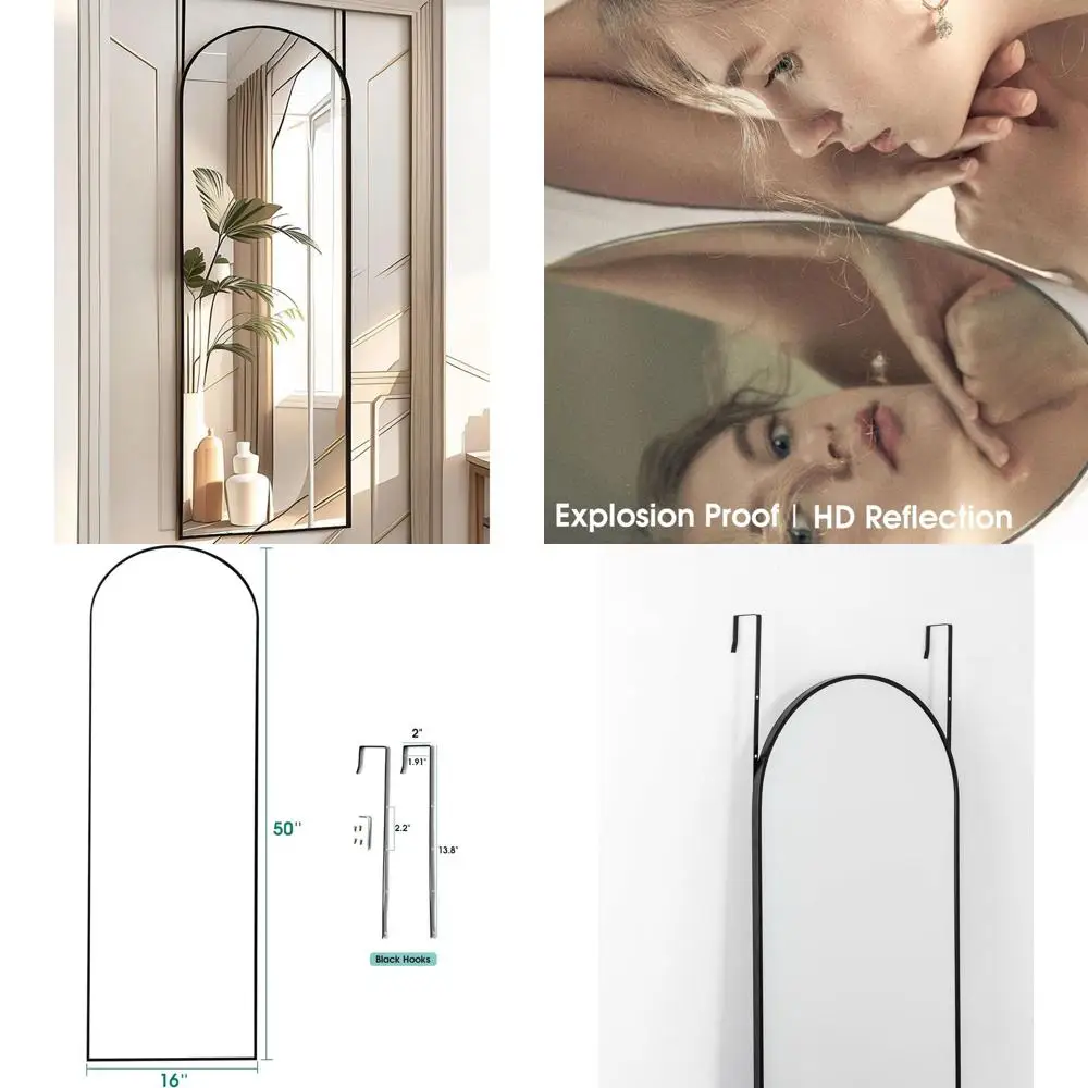 

16x50 Arched Wall Mirror, 50 Full-Length, Black Frame