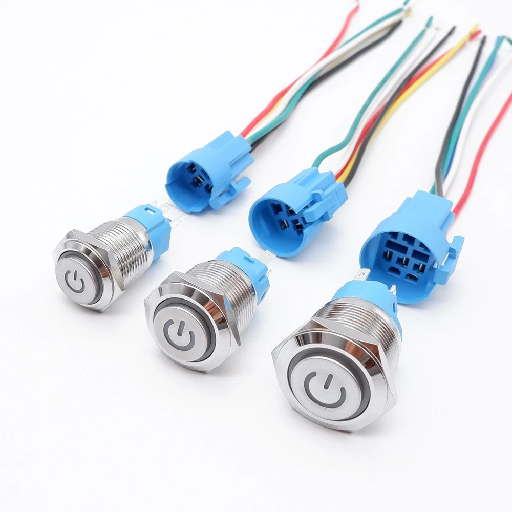 10PCS 16mm 19mm 22mm Metal Power Switch Push Button Switch LED Light Waterproof Self Reset/Lock Button Car Start Switch 12V 24V