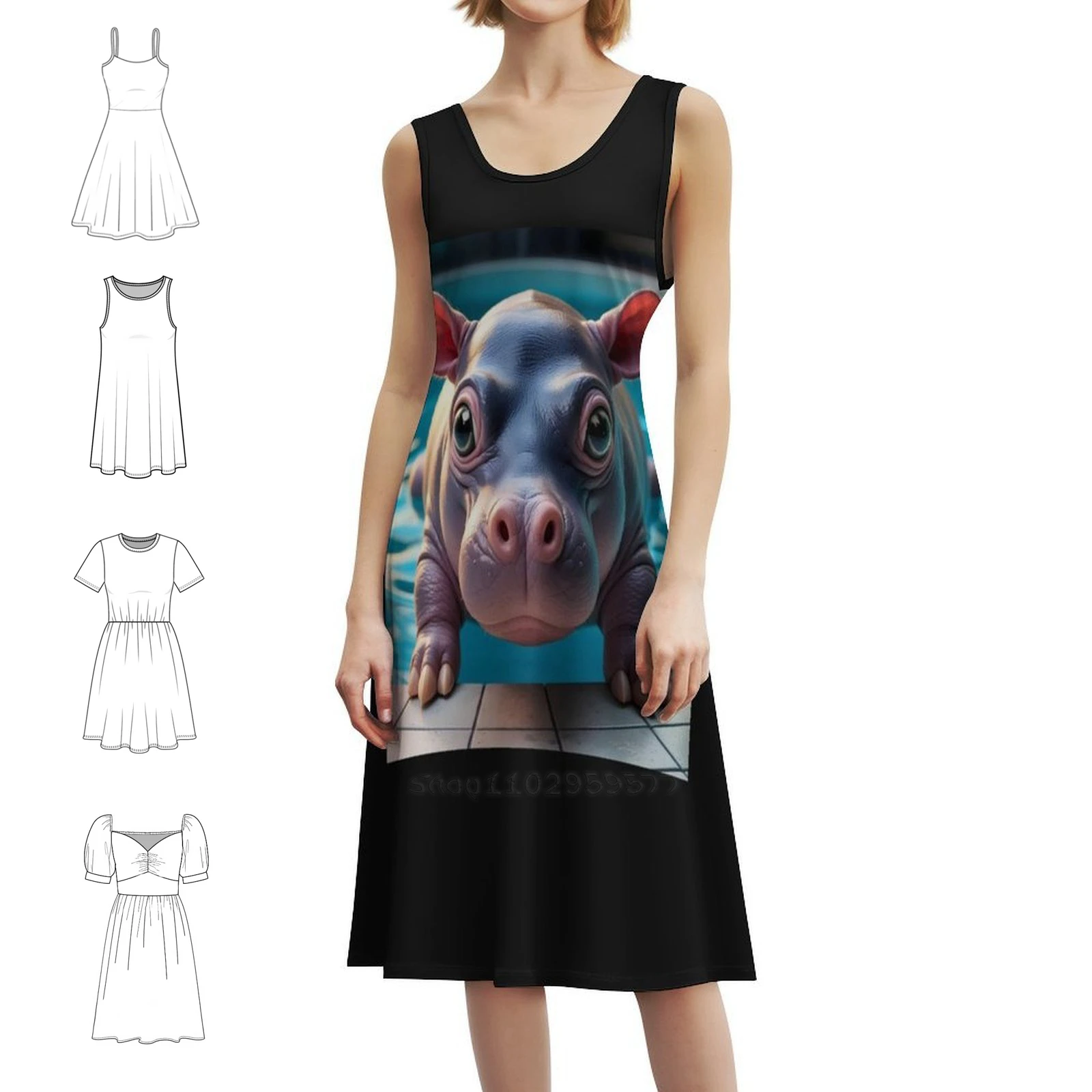 Baby Hippo-Moo Deng Sexy Vacation Dress For Women Beach Party Birthday Mini Dress Halloween Costume Anime Black Friday Evening