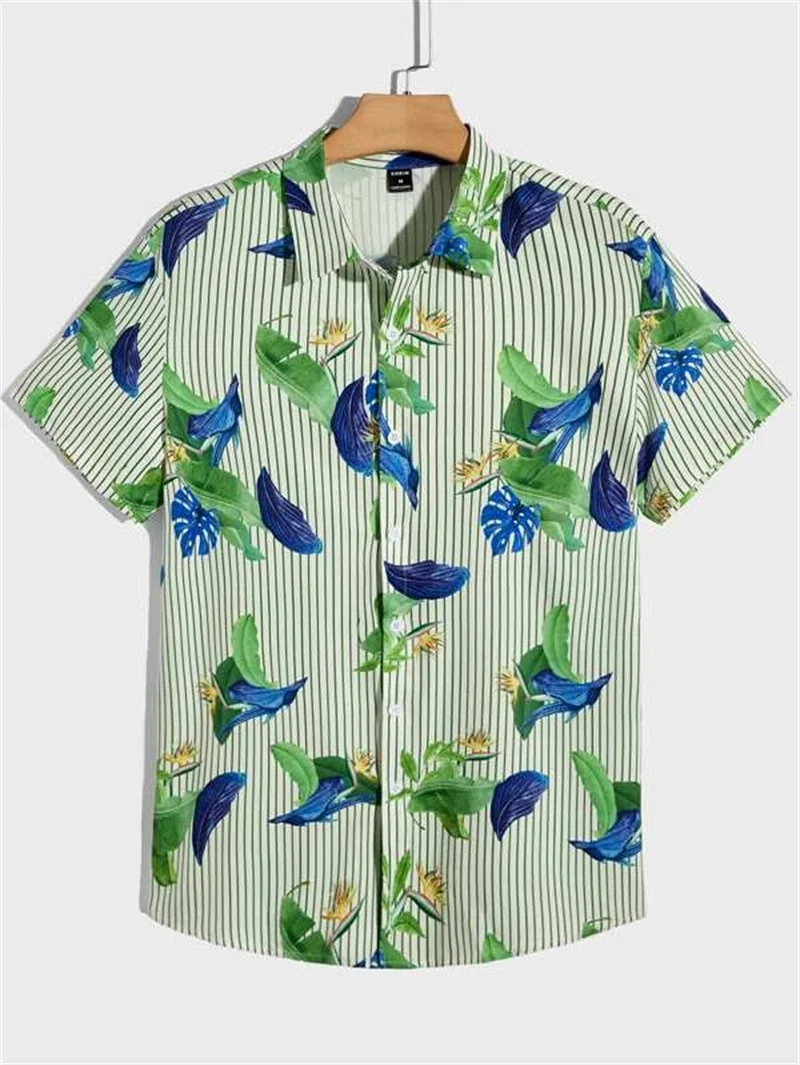 Hawaiian Leaves 3D Shirt Men\'s Summer Fflower Pattern Clothing Breathable Loose 3XL Beach Top Men\'s Outdoor Casual Short Sleeve