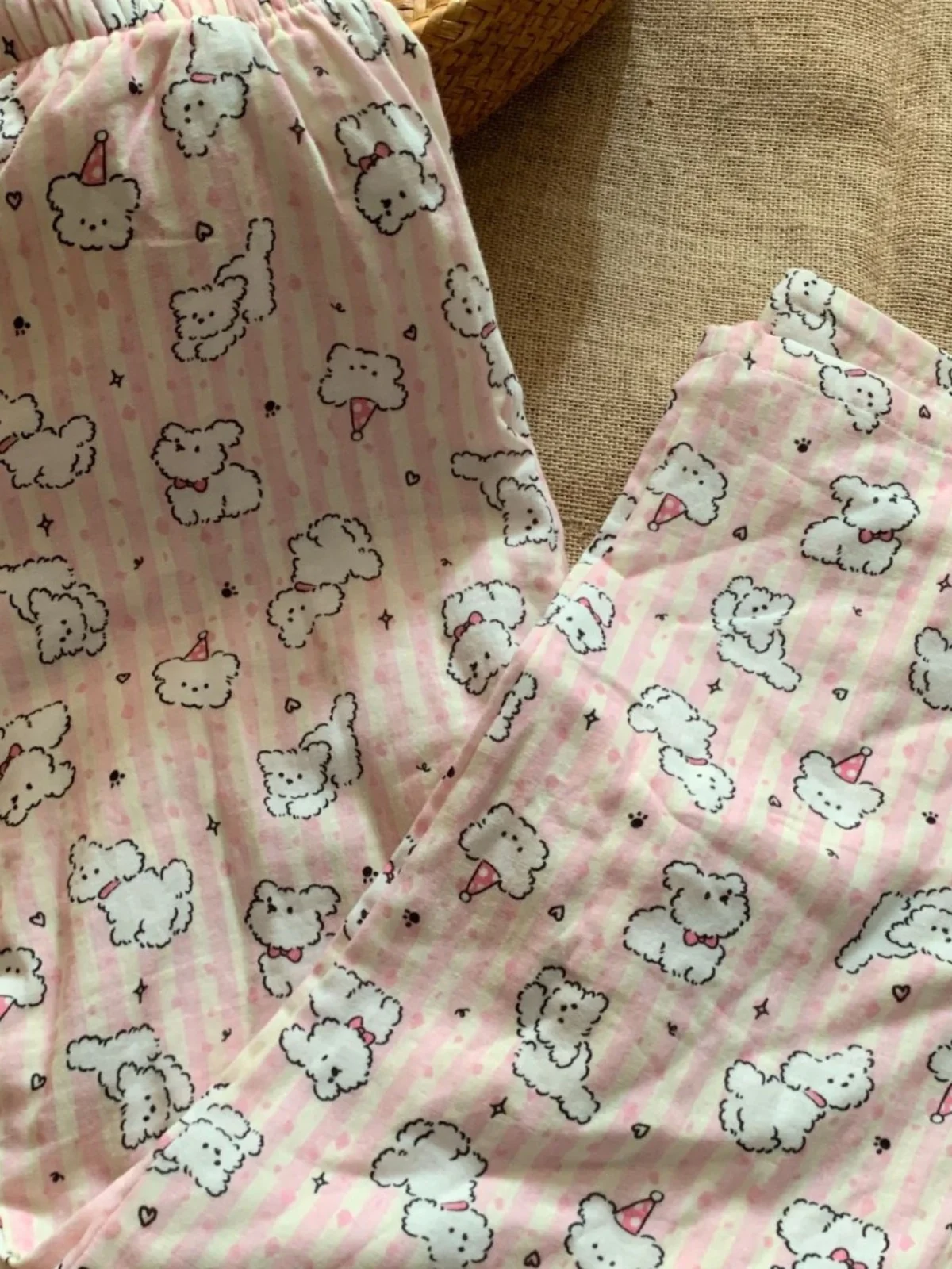 Cotton Double-layer Yarn Vermicelli Pattern Cartoon Puppy Pajama Pants Japanese Girl Ins Cute Loose Casual Soft Outdoor Trousers