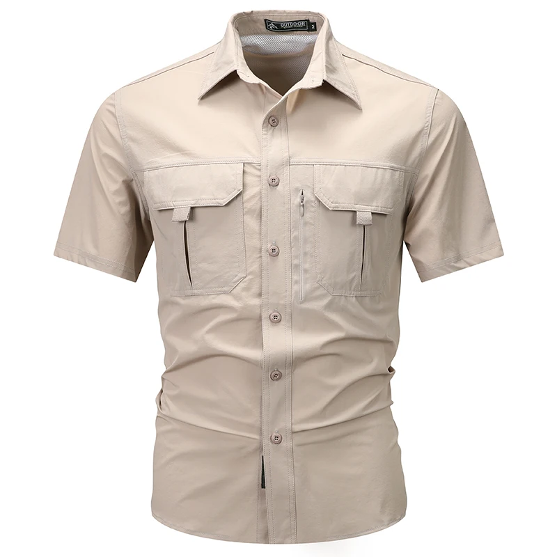 Summer Tactical Shirts Men\'s Mesh Breathable Short Sleeve Multi-Pockets Work Cargo Shirts Quick Dry Hiking Fishing Shirt