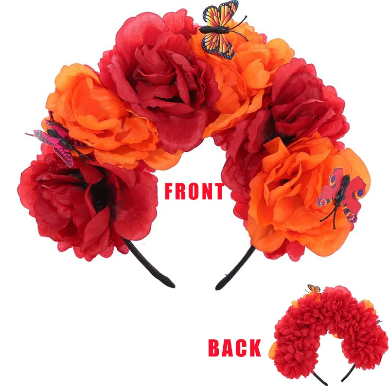 Mexican Flower Crown Headband Party Costume Dia de Los Muertos Day of The Dead Headpiece cosplay 코스프레 lolita