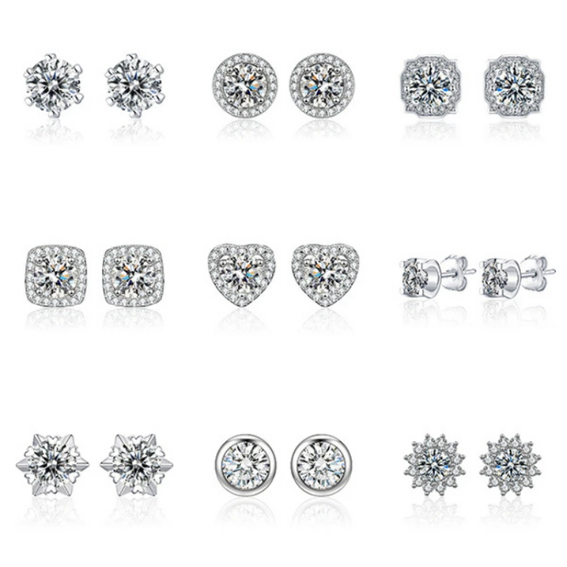 

DISINIYA D Colorful VVS1 EX Moissanite Ring 1ct Round Moissanite Diamond Ring Engagement 925 Plated Pure Silver Ear Studs
