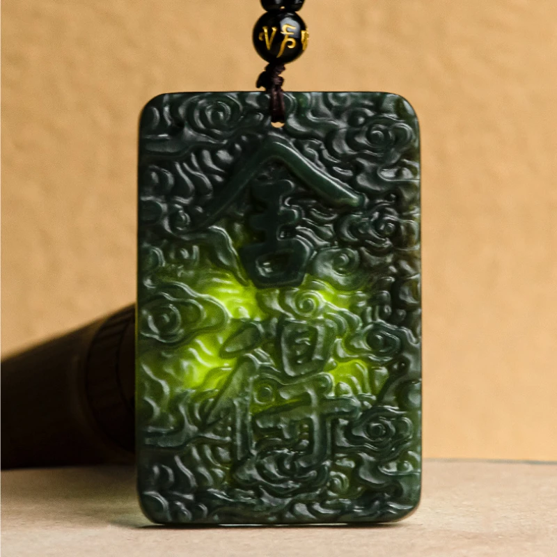

Натуральный старый нефрит Хотан, черный нефритовый кулон, замша, черный, зеленый кулон, мужское и женское нефритовое ожерелье, высококачественные счастливые украшения
