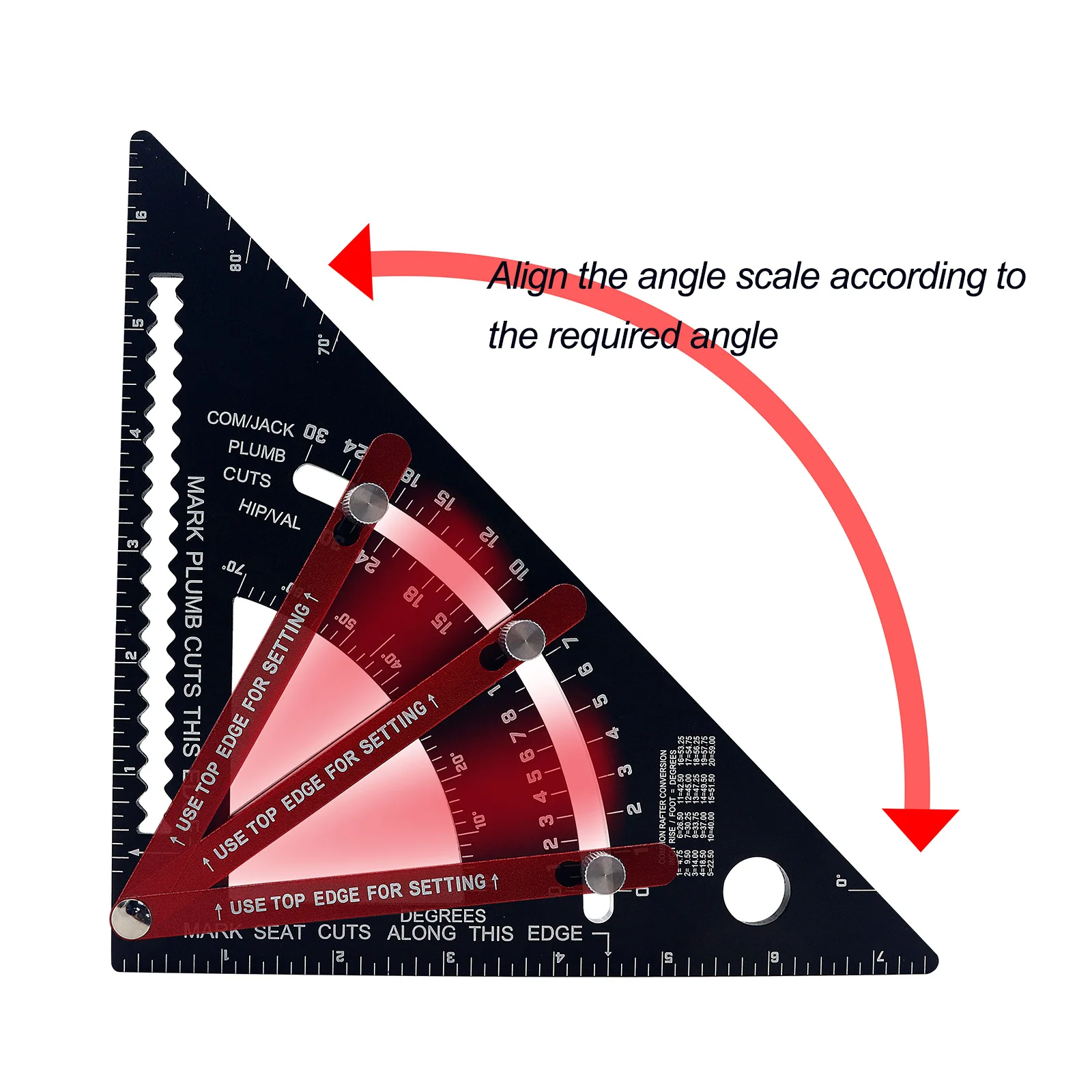 Triangle Ruler Extension Rod Aluminum Alloy Angle Protractor Speed Inch Square Measuring Ruler for Building Framing Tools