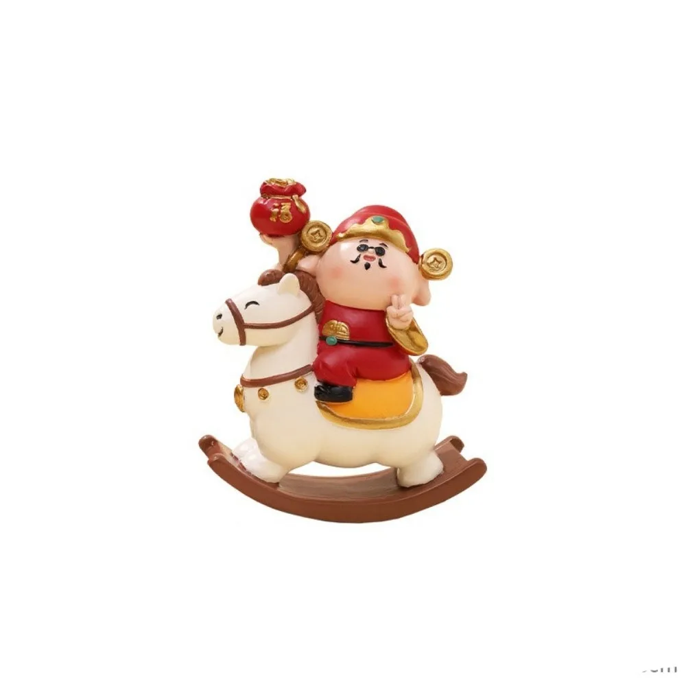 

Resin 2026 Horse Year Figurines Year of The Horse Mascot God of Wealth Figurine Chinese Style Blessing Rocking Horse Ornament