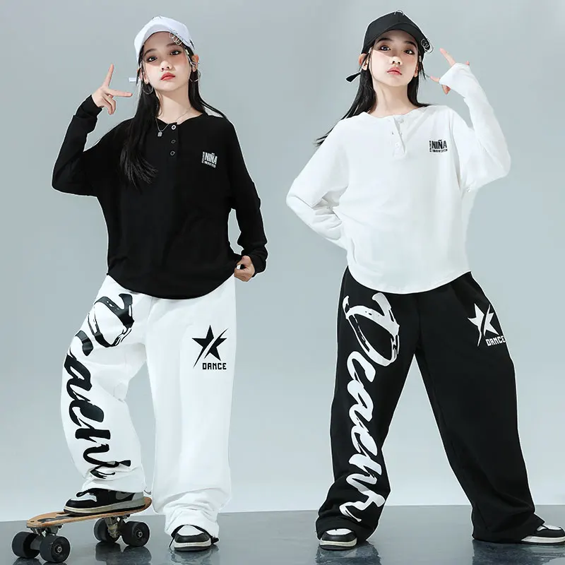 Boys Streetwear Street Dance Graffiti Shirt Ripped Pants Girls Hip Hop Shorts Clothes Sets Kids Jazz Denim Pants Teen Costumes