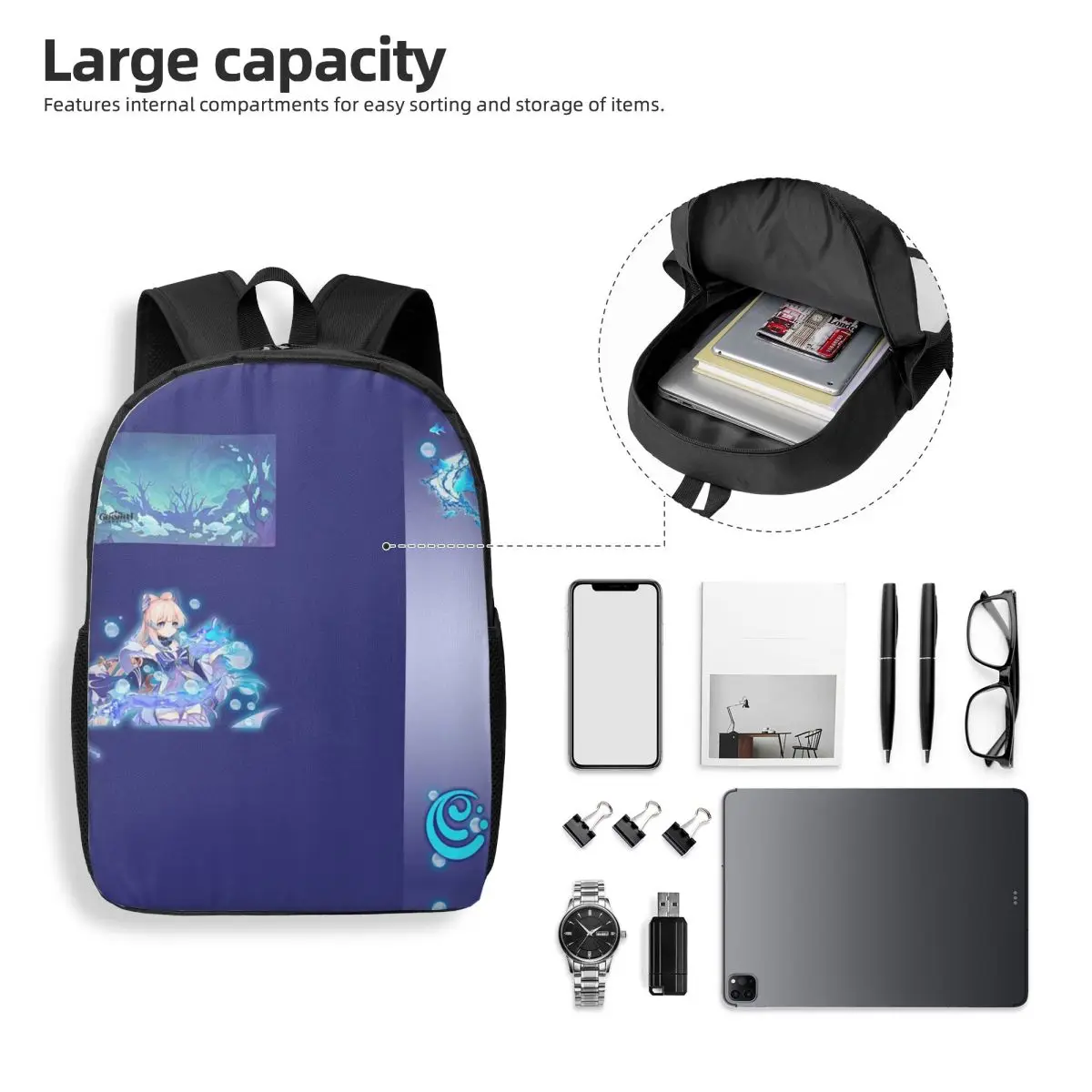 Genshin Impact Sangonomiya Kokomi, mochilas para mujer, mochila para niños y niñas, mochilas escolares para niños, mochila portabilidad, bolso de hombro