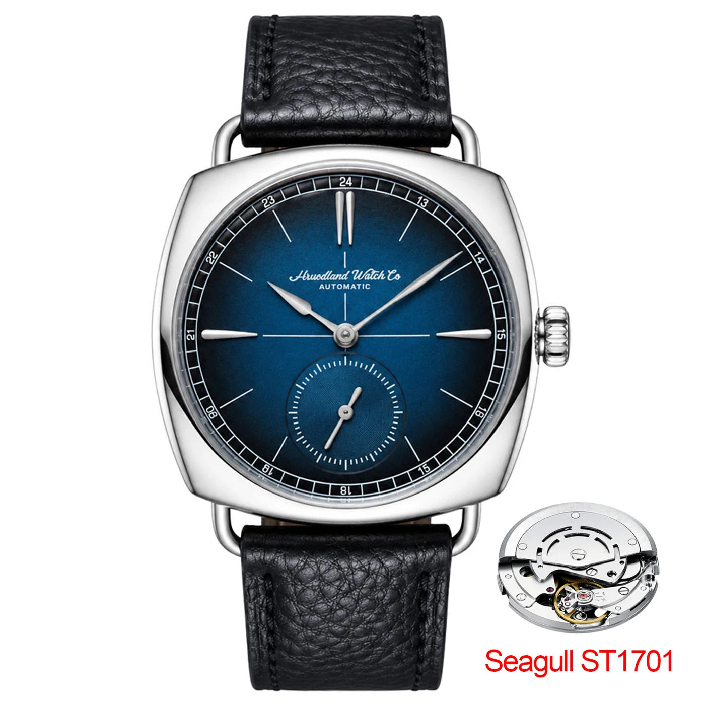 HRUODLAND Retro Square Mechanical Watch for Men ST1701 Automatic Movement K1 Mineral Crystal Blue Dial 10ATM Dress Wristwatch