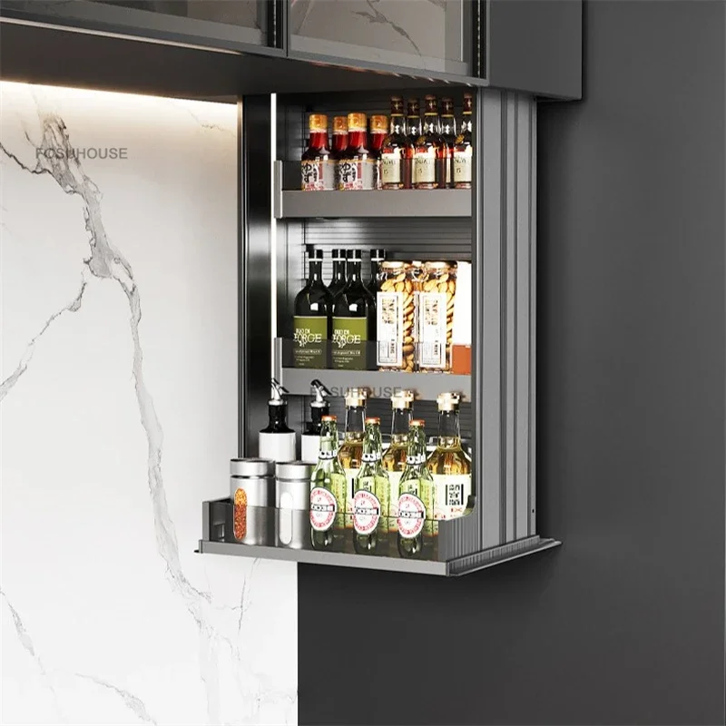 Electric Smart Storage Basket for Condiments Simple Storage Cabinet Basket Vertical Lift Pull-out Basket for Kitchen Cabinets P
