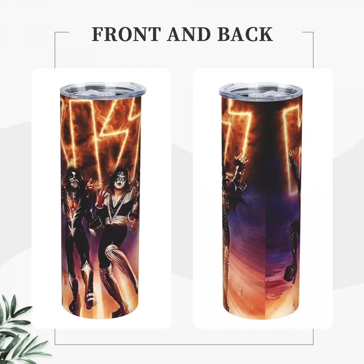 KISS The Band - Destroyer Fire Log Stainless Steel Tumbler Vacuum Insulated Mug Thermal Cold Cup Straw With Lid 20oz