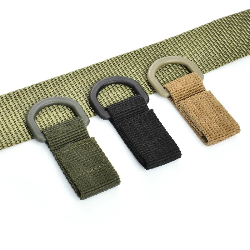 Tactical D-Ring Molle Webbing Belt Carabiner Magic Tape Hanging Multifunction Nylon Keychain Outdoor Backpack Hook Buckle