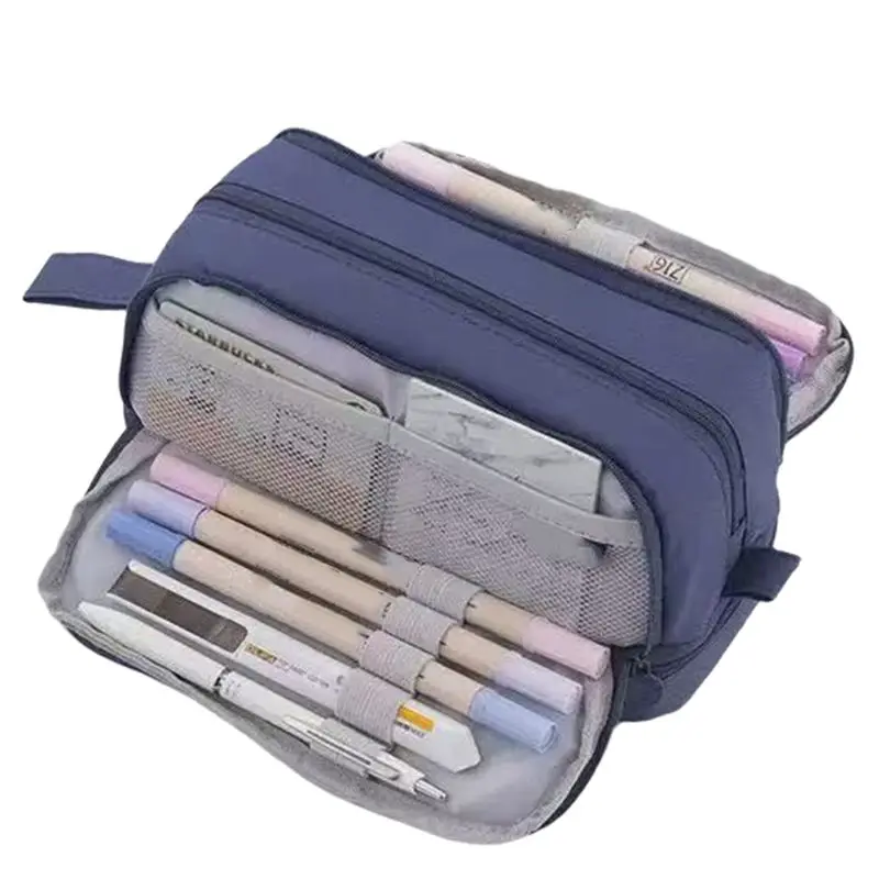 ABJI-Simple Solid Color Multi-Function Pencil Case Four-Opening Large Capacity Popular Uniform Pencil Case A