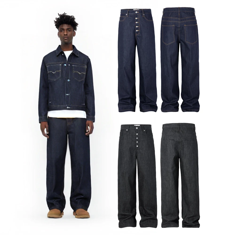 Y2k Clothing Men's Hiphop Loose Denim Jeans Streetwear Jeans for Man Original Casual Street Style Vintage Button Fly Loose Pants