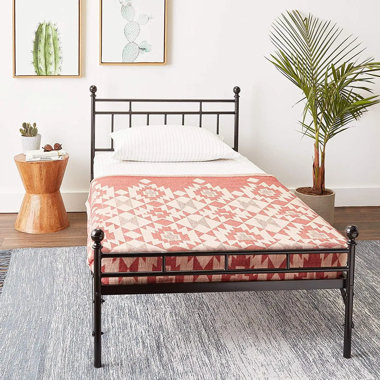 

Mattapan-Metal Platform Bed With Built-In Slats & Headboard Patented Bifold Easy Assembly, Twin, Black