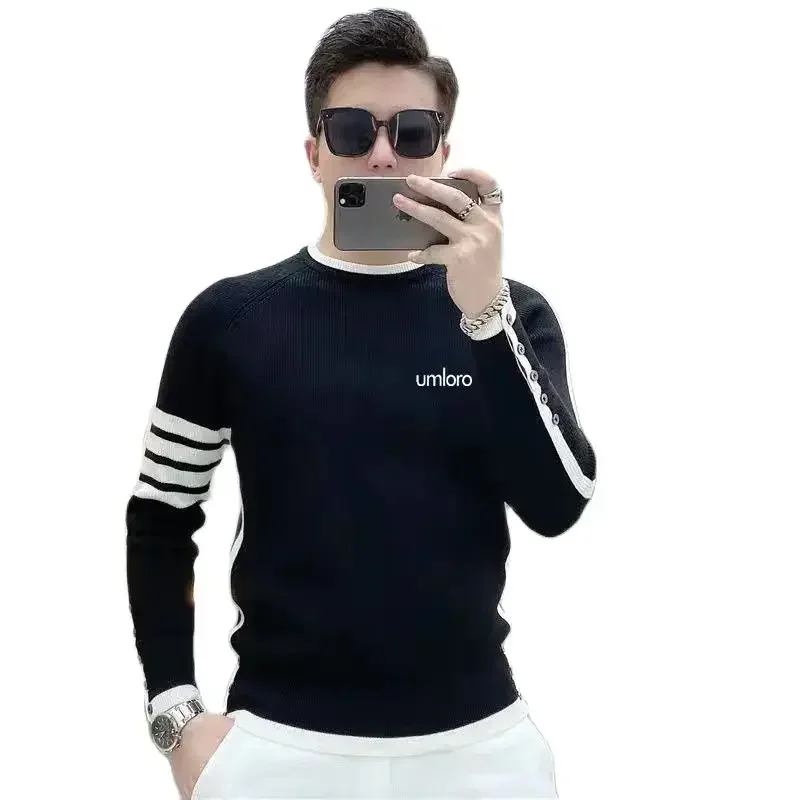 Sweater Golf Korea otentik pria, pakaian Golf pria, sweter Golf otentik, mode Top rajut, leher bulat, pakaian Golf pria, baru, musim gugur, 2024