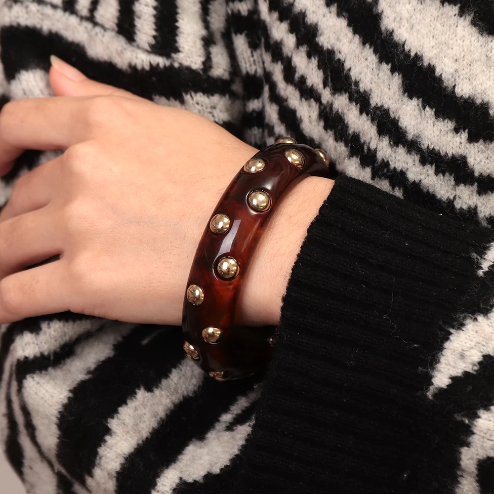 Vintage Bernstein Harz Geometrische Chunky Armreif Armbänder für Frauen Acryl Stapelbare Breite Armreifen Herbst Winter Schmuck – Detail 4
