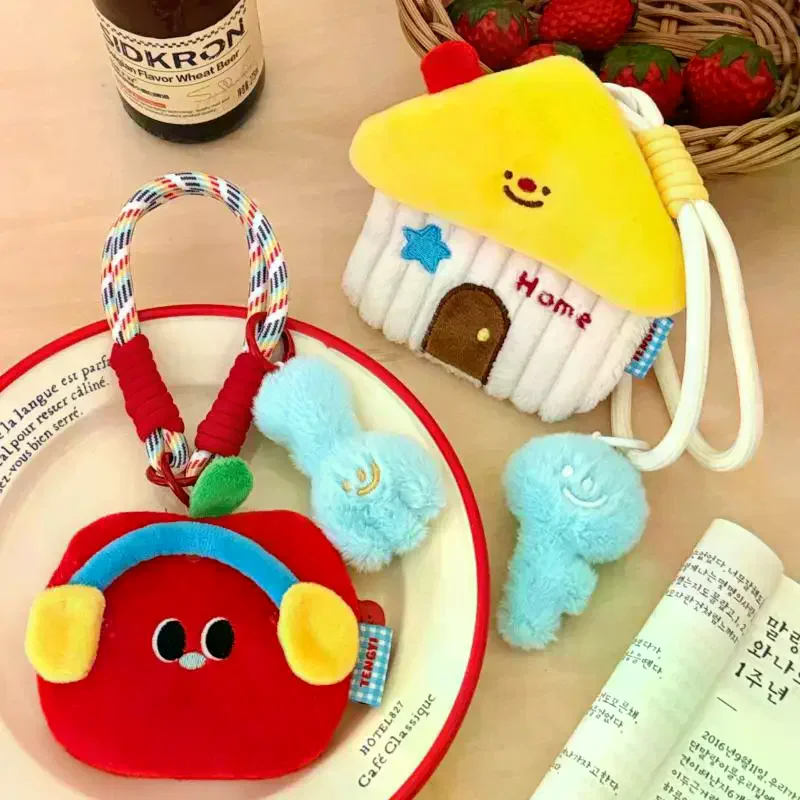 Monedero de cabaña de felpa de dibujos animados, llavero Kawaii, bolsa de almacenamiento de joyería de felpa, colgante, mochila, bolso, decoración, regalo colgante