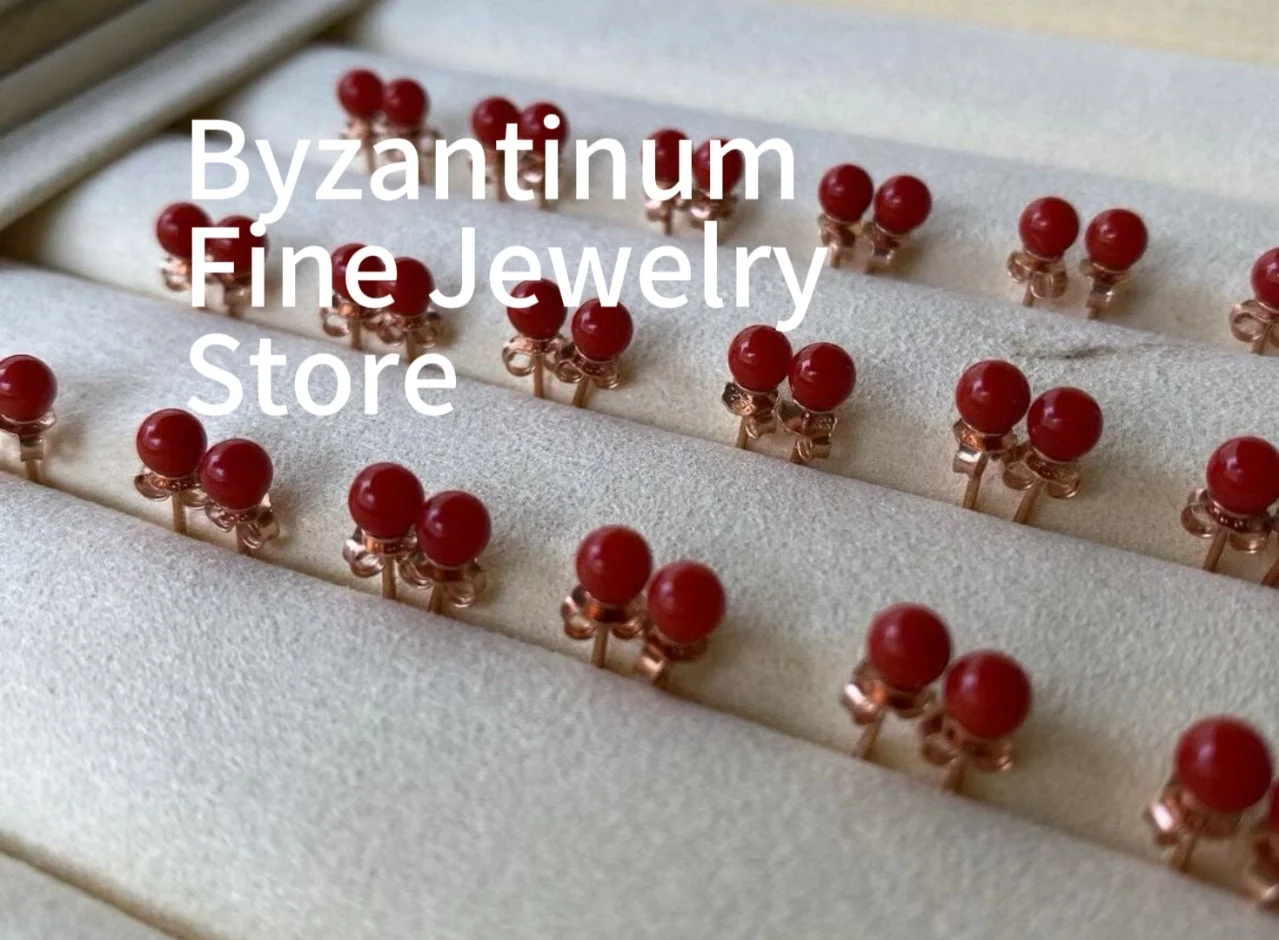 

Certificated 925 Silver Natural Precious Coral Tiny Earrings 4mm Italian Red Coral Round Beaded Ear Stud Timeless Women Jewelry