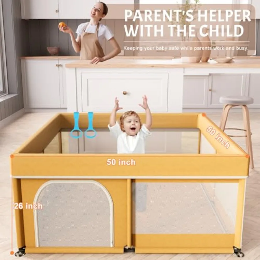 Baby Playpen with Mat 50x50inch: Large Playpen for Babies and Toddlers Indoor Safety Play Pen with Soft Breathable Mesh - All-W
