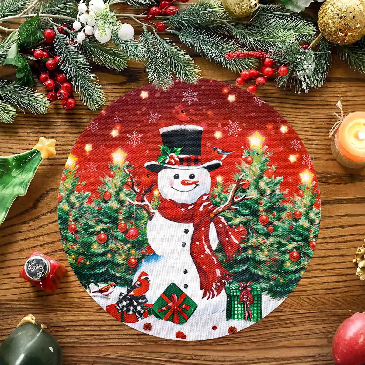 Weihnachts-Tischset aus Leinen, Schneemann, bedruckt, Weihnachtsdekoration für Zuhause, Küche, 2025, Weihnachten, Navidad Noel, Tischdekoration