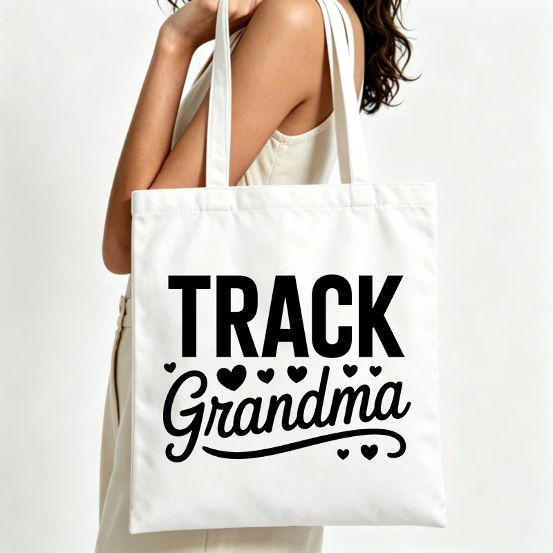 Grandma's letter print canvas tote bag, casual style for daily shopping and weekend outings