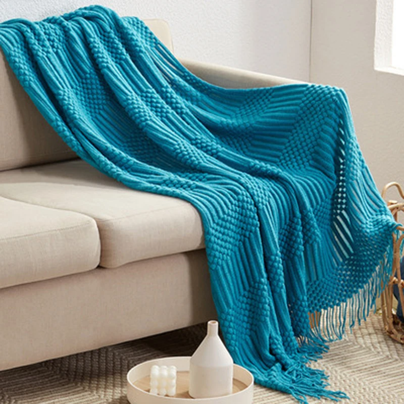 3D Knitted Blanket With Tassel Solid Color Sofa Blanket Cover Nordic Home Decor Throw Blanket For Bed Portable Breathable Shawl
