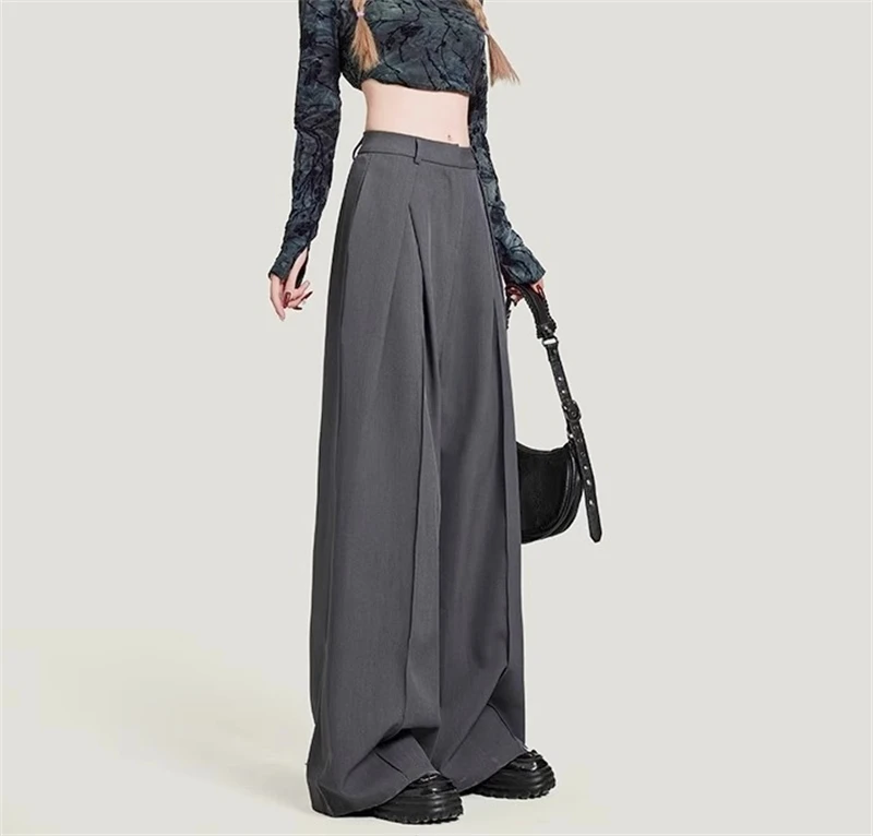 Damen Grau Baggy Anzüge Hosen Vintage Y2k Hosen Harajuku Ästhetische Büro Damen Hohe Taille Hose Mode 2000er Jahre Kleidung 2024 – Detail 4