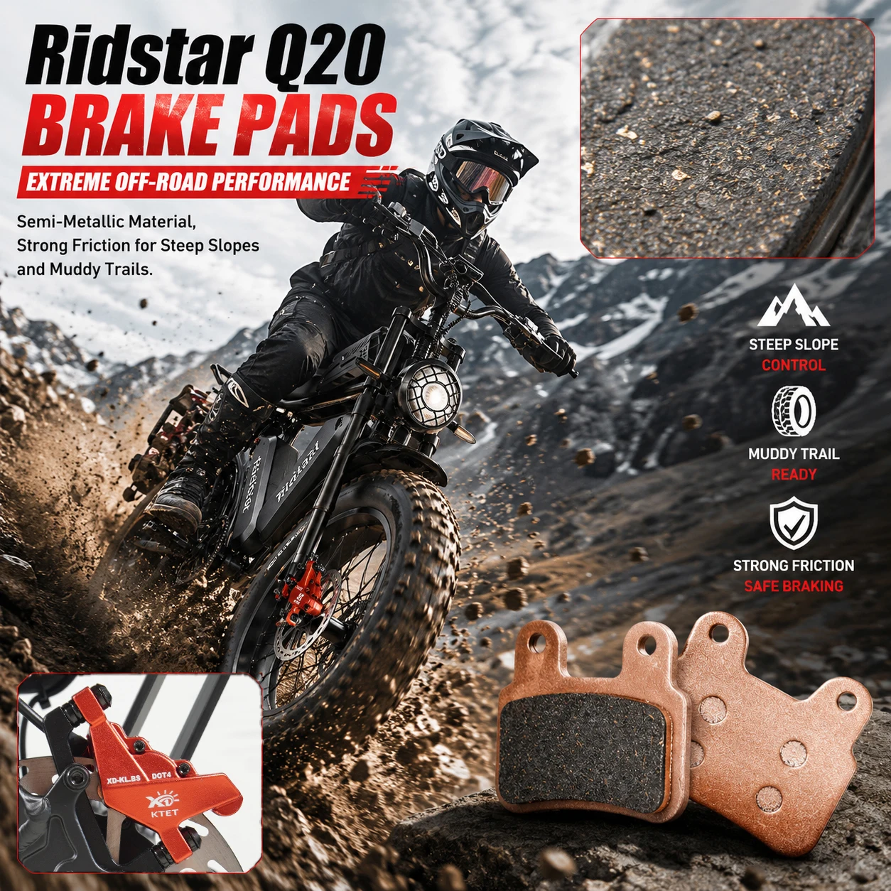 Multi Pair Brake Pads Semi-Metal Fit XD-KLBS-DOT4 Brake Calipers for Ridstar Q20 Dirt Bike Ebike
