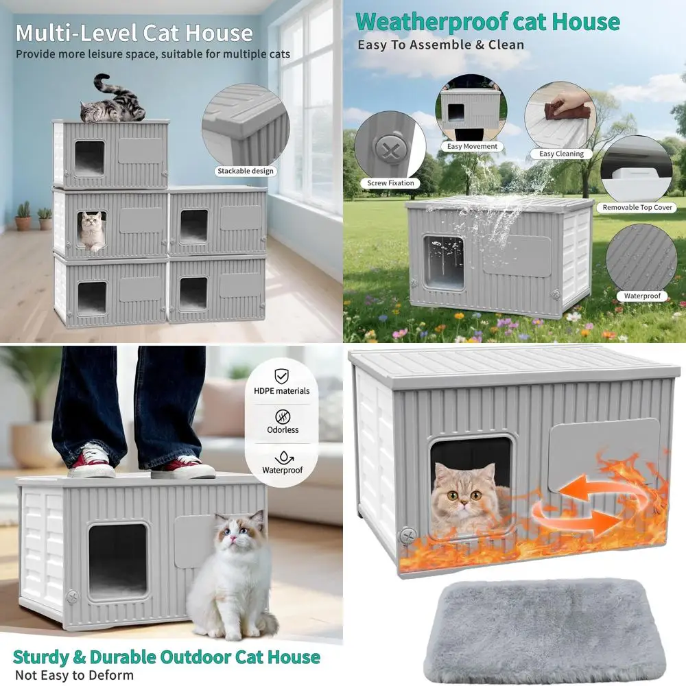 

Weatherproof Indoor/Outdoor Cat Shelter for Feral and Small Pets, Easy Assembly & Cleaning
