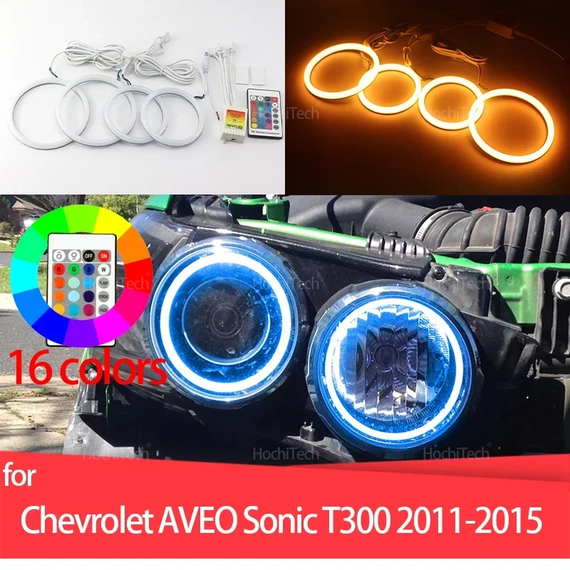 16-Color Ultra Bright Remote Control Angel Eyes LED Cotton Headlight Ring Kit for Chevrolet AVEO Sonic T300 2011-2015 Accessorie