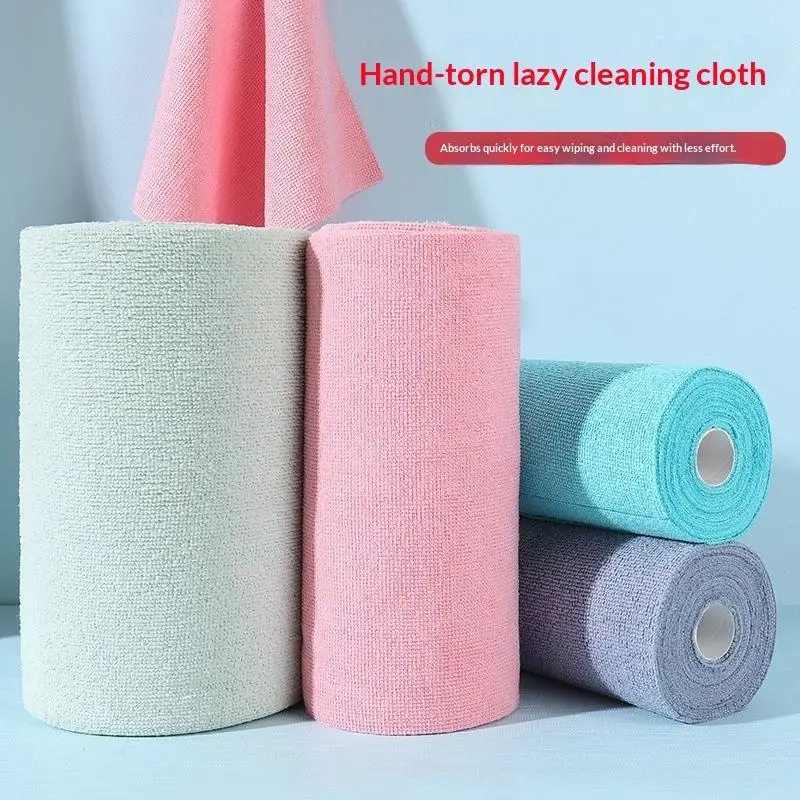 20pcs/roll Tear-off Microfiber Cleaning Cloth Roll, Reusable Kitchen Dish Towels, Greaseproof Quick Drying Cleaning Rags