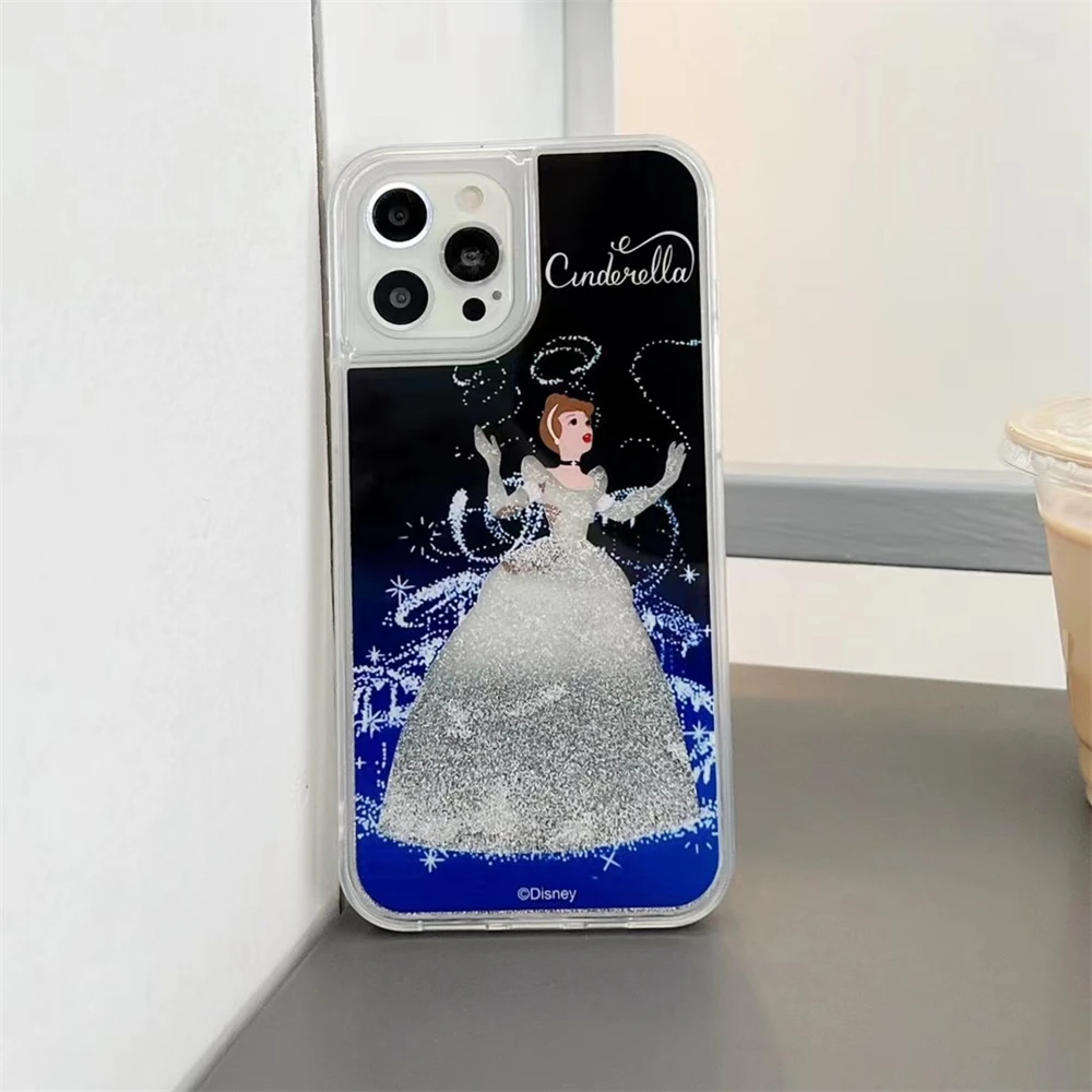 Cinderella Princess Quicksand Phone Case For iPhone 16 15 14 13 12 11 Pro Max Glitter Liquid Hard Back Cover