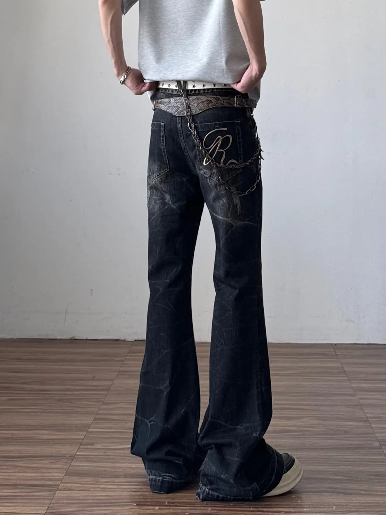 American Deconstructed Wide Leg Washed Jeans Men's Trendy Vibe Design Straight Loose Fit Jeans for Teenagers Autumn Wear