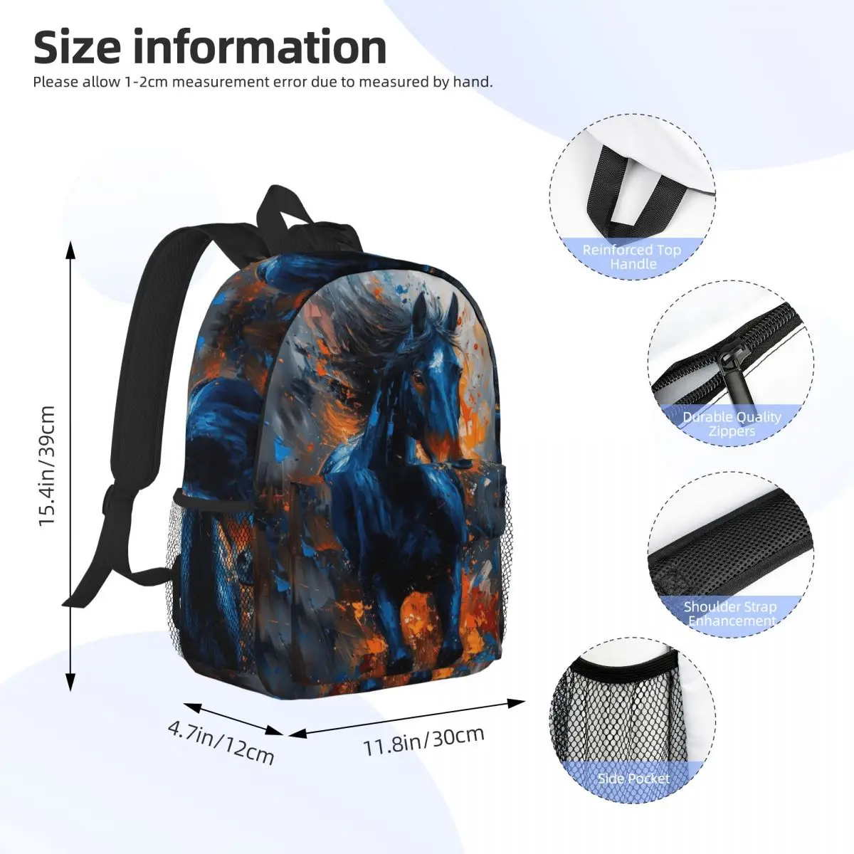 Wild Horse Oil Painting Colour Backpack Student Boys Girls BookBag Men Women School Bag Computer Shoulder Bags